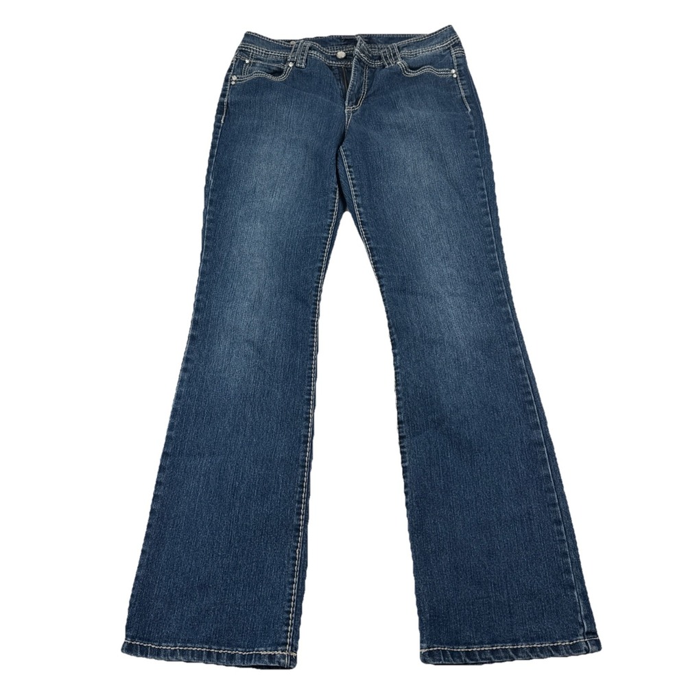Bandolino Bootcut Jeans Womens 6 Blue Mid-Rise Embroidered Pockets Mandie